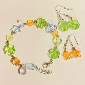 Frutiger Aero Beaded Silver Bracelet w/2 Pairs of Earrings ~ Handcrafted